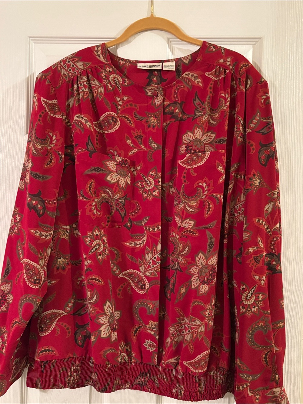 Alfred Dunner Red Floral-Paisley Button Front Blouse